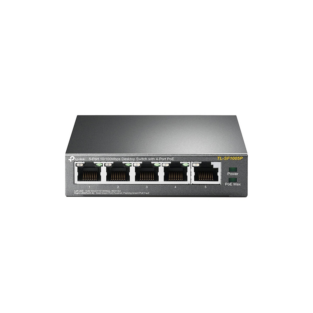 Switch de sobremesa TP-Link, 5 puertos 10/100M Ethernet, con 4 puertos PoE, potencia máxima 58W