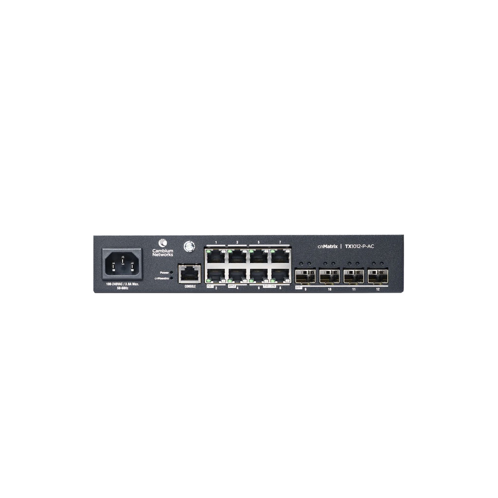 Switch Cambium cnMatrix TX1012-P-AC de 8 puertos Gigabit PoE y 2 puertos SFP+