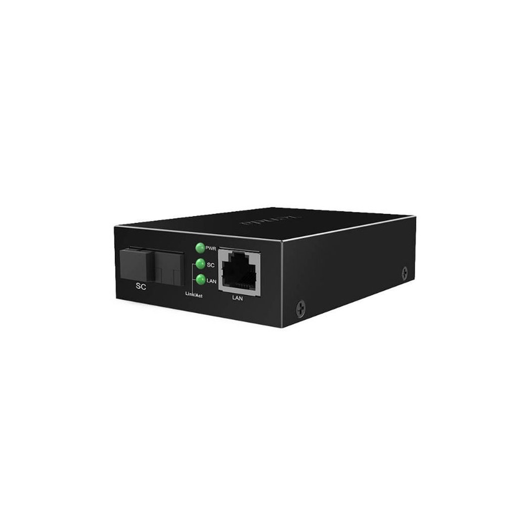 Media Converter SC monomodo de 100 Mbps a RJ45, 20kms., lado A, marca Tenda.
