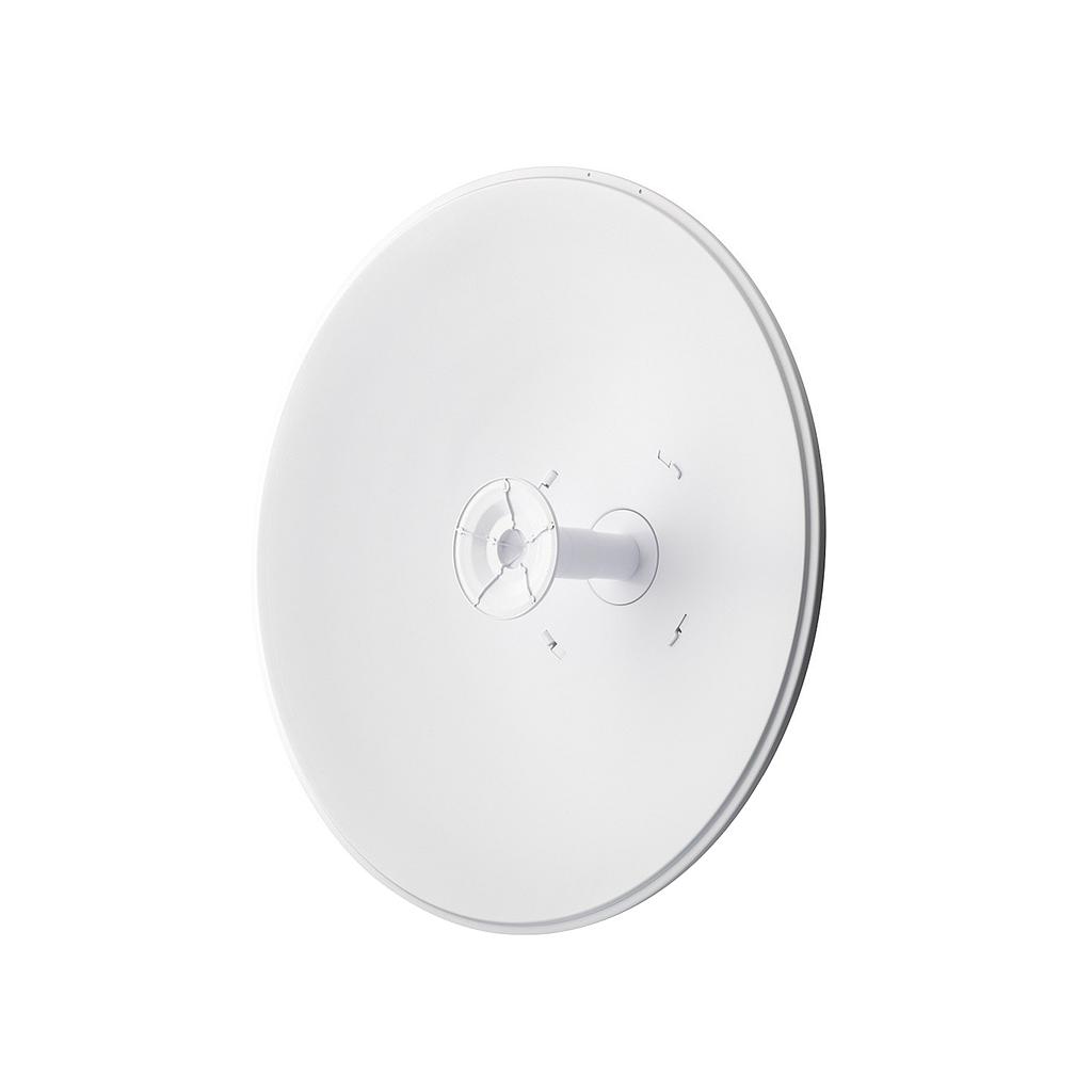 Antena direccional Rocket Dish, 5 GHz 30 dBi, punto a punto (PtP) 2x2, tecnología AirPrism, AC y Wave MLO5, marca Ubiquiti.