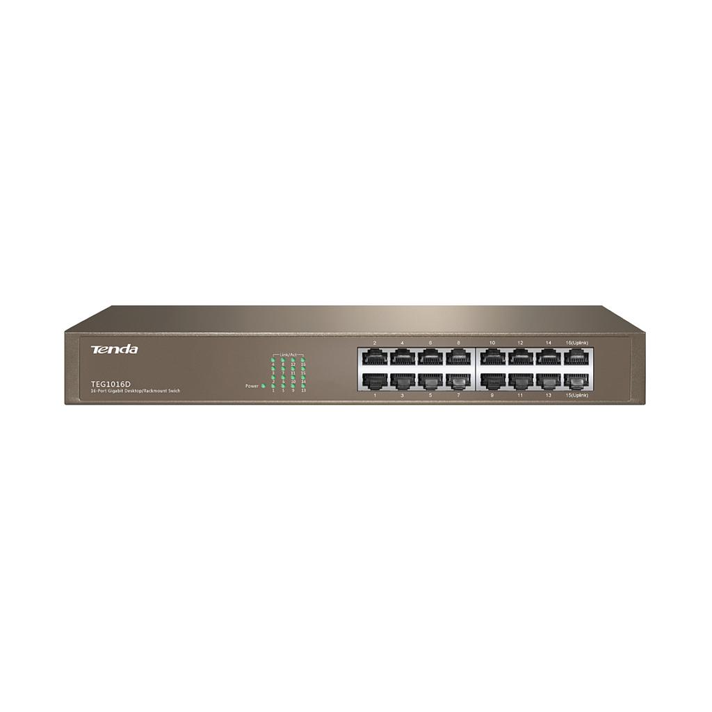 Switch TEG1016D, 16 puertos Gigabit Ethernet, montaje en rack marca Tenda.