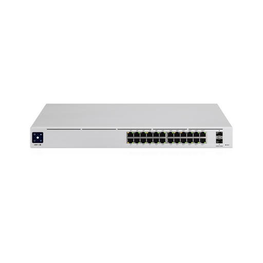 [USW-24-POE] Switch Unifi standard 24 puertos PoE, capa 2 administrable, puertos: (24) RJ45 de 1GbE(16 PoE+) y 2 SFP de 1G, 95W, marca Ubiquiti.