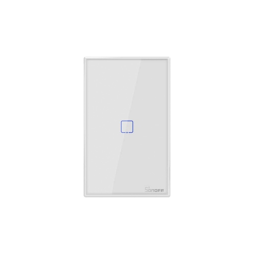 [T2US1C] Interruptor de pared inteligente sencillo T2US1C , botón touch, 100-240VAC, Wi-Fi y RF433MHz, blanco, marca Sonoff.