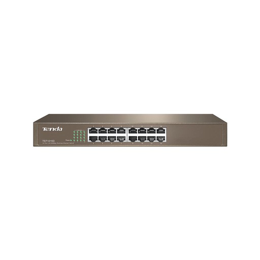 [TEF1016D] Switch  TEF1016D, 16 Fast Ethernet, montaje en rack y escritorio, marca Tenda.