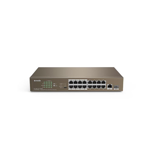 [TEF1118P-16-150W] Switch PoE extendido TEF1118P-16-150W, puertos: 16 FE PoE, 2 GE y 1 SFP, 150 watts, montaje en rack, 4 modos de operación, marca Tenda.