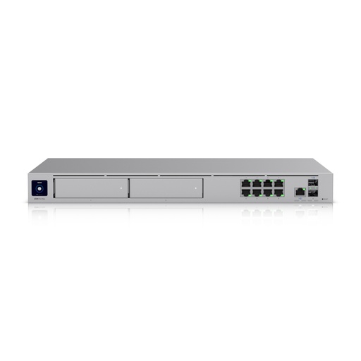 [UDM-Pro-Max] Consola Unifi Dream Machine Pro, todo en uno, incluye: router con funciones de balanceo y failover, 2 puertos WAN(10G SFP+ 2.5G RJ45), firewall Enterprise, switch con 9 puertos LAN (1 SFP+ 10G, 8 RJ45 1G), NVR con 2 bahía para HD, integra todas las aplicaciones Unifi(network, protect, access y conect), 1U, montaje en Rack, marca Ubiquiti.