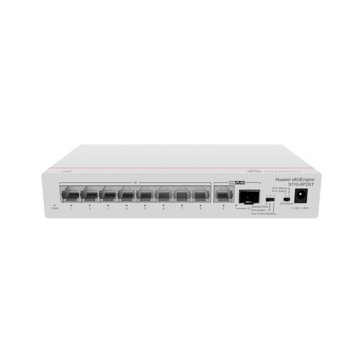[98012195] Switch Gigabit No Administrable PoE S110-8P2ST, 8 puertos 10/100/1000 Mbps (PoE) , 2 Puertos SFP Uplink , 124W , marca Huawei
